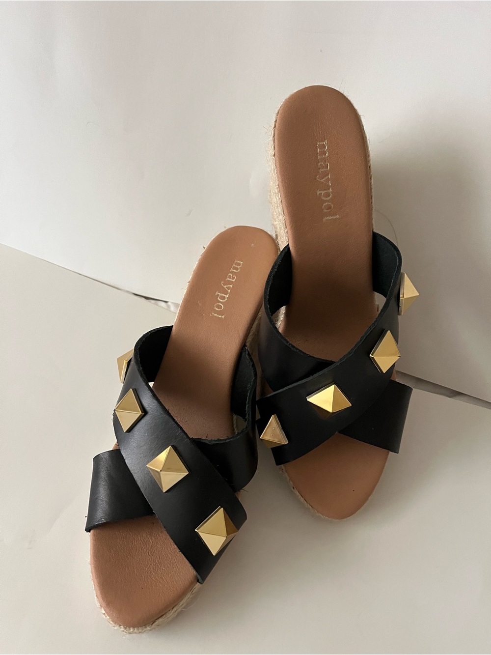 Maypol Black Studded Leather Slide Mules